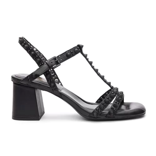 ASH Janice Bis Studded T-Strap Block Heel Sandal Black/Black Best
