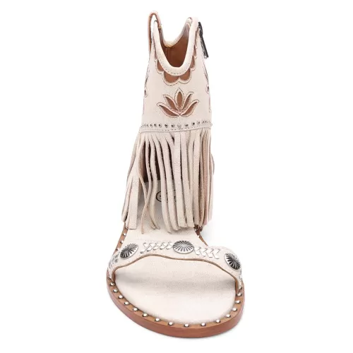 ASH Paquito Fringe Sandals | Flat Sandals With Fringe | Beige-White/Cinnamon Cheap