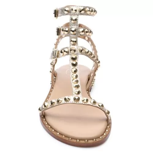 ASH Play Metallic Studded Flat Sandal LightGold Clearance