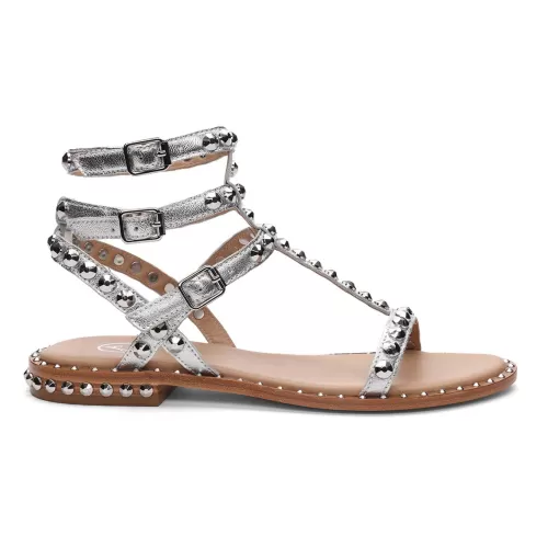ASH Play Metallic Studded Flat Sandal Silver Shop